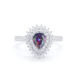 Teardrop Pear Wedding Engagement Bridal Ring Round Cubic Zirconia 925 Sterling Silver