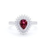 Teardrop Pear Wedding Engagement Bridal Ring Round Cubic Zirconia 925 Sterling Silver