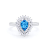 Teardrop Pear Wedding Engagement Bridal Ring Round Cubic Zirconia 925 Sterling Silver