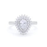 Teardrop Pear Wedding Engagement Bridal Ring Round Cubic Zirconia 925 Sterling Silver