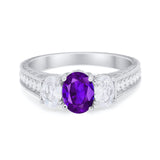 Art Deco Oval Three Stone Wedding Bridal Ring Round Cubic Zirconia 925 Sterling Silver
