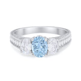 Art Deco Oval Three Stone Wedding Bridal Ring Round Cubic Zirconia 925 Sterling Silver