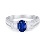 Art Deco Oval Three Stone Wedding Bridal Ring Round Cubic Zirconia 925 Sterling Silver
