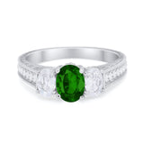 Art Deco Oval Three Stone Wedding Bridal Ring Round Cubic Zirconia 925 Sterling Silver