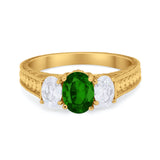 Art Deco Oval Three Stone Wedding Bridal Ring Round Cubic Zirconia 925 Sterling Silver