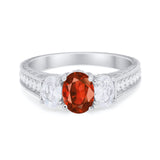 Art Deco Oval Three Stone Wedding Bridal Ring Round Cubic Zirconia 925 Sterling Silver