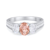 Art Deco Oval Three Stone Wedding Bridal Ring Round Cubic Zirconia 925 Sterling Silver