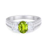 Art Deco Oval Three Stone Wedding Bridal Ring Round Cubic Zirconia 925 Sterling Silver