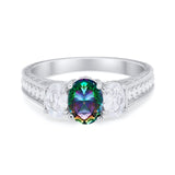 Art Deco Oval Three Stone Wedding Bridal Ring Round Cubic Zirconia 925 Sterling Silver
