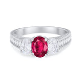 Art Deco Oval Three Stone Wedding Bridal Ring Round Cubic Zirconia 925 Sterling Silver