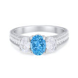 Art Deco Oval Three Stone Wedding Bridal Ring Round Cubic Zirconia 925 Sterling Silver