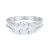 Art Deco Oval Three Stone Wedding Bridal Ring Round Cubic Zirconia 925 Sterling Silver