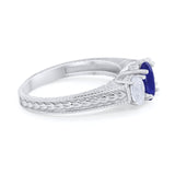Art Deco Oval Three Stone Wedding Bridal Ring Round Cubic Zirconia 925 Sterling Silver