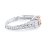 Art Deco Oval Three Stone Wedding Bridal Ring Round Cubic Zirconia 925 Sterling Silver