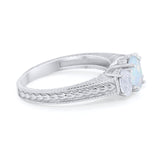 Art Deco Oval Three Stone Wedding Bridal Ring Round Cubic Zirconia 925 Sterling Silver