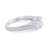 Art Deco Oval Three Stone Wedding Bridal Ring Round Cubic Zirconia 925 Sterling Silver