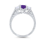 Art Deco Oval Three Stone Wedding Bridal Ring Round Cubic Zirconia 925 Sterling Silver