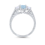 Art Deco Oval Three Stone Wedding Bridal Ring Round Cubic Zirconia 925 Sterling Silver