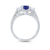 Art Deco Oval Three Stone Wedding Bridal Ring Round Cubic Zirconia 925 Sterling Silver