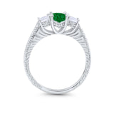 Art Deco Oval Three Stone Wedding Bridal Ring Round Cubic Zirconia 925 Sterling Silver