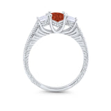 Art Deco Oval Three Stone Wedding Bridal Ring Round Cubic Zirconia 925 Sterling Silver