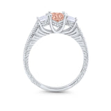 Art Deco Oval Three Stone Wedding Bridal Ring Round Cubic Zirconia 925 Sterling Silver