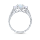 Art Deco Oval Three Stone Wedding Bridal Ring Round Cubic Zirconia 925 Sterling Silver