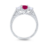 Art Deco Oval Three Stone Wedding Bridal Ring Round Cubic Zirconia 925 Sterling Silver