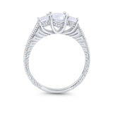 Art Deco Oval Three Stone Wedding Bridal Ring Round Cubic Zirconia 925 Sterling Silver