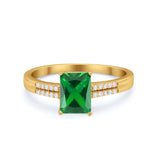Art Deco Emerald Cut Wedding Engagement Ring Round Cubic Zirconia 925 Sterling Silver