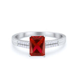 Art Deco Emerald Cut Wedding Engagement Ring Round Cubic Zirconia 925 Sterling Silver