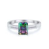 Art Deco Emerald Cut Wedding Engagement Ring Round Cubic Zirconia 925 Sterling Silver
