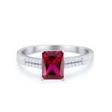 Art Deco Emerald Cut Wedding Engagement Ring Round Cubic Zirconia 925 Sterling Silver
