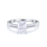 Art Deco Emerald Cut Wedding Engagement Ring Round Cubic Zirconia 925 Sterling Silver