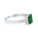 Art Deco Emerald Cut Wedding Engagement Ring Round Cubic Zirconia 925 Sterling Silver