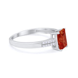 Art Deco Emerald Cut Wedding Engagement Ring Round Cubic Zirconia 925 Sterling Silver