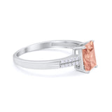 Art Deco Emerald Cut Wedding Engagement Ring Round Cubic Zirconia 925 Sterling Silver