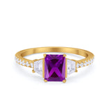 Three Stone Wedding Ring Emerald Cut Round Cubic Zirconia 925 Sterling Silver