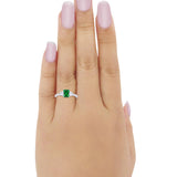 Three Stone Wedding Ring Emerald Cut Round Cubic Zirconia 925 Sterling Silver