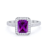 Art Deco Halo Wedding Bridal Ring Baguette Round Cubic Zirconia 925 Sterling Silver