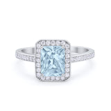 Art Deco Halo Wedding Bridal Ring Baguette Round Cubic Zirconia 925 Sterling Silver