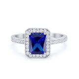 Art Deco Halo Wedding Bridal Ring Baguette Round Cubic Zirconia 925 Sterling Silver