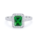 Art Deco Halo Wedding Bridal Ring Baguette Round Cubic Zirconia 925 Sterling Silver
