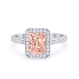 Art Deco Halo Wedding Bridal Ring Baguette Round Cubic Zirconia 925 Sterling Silver