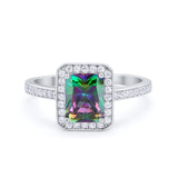 Art Deco Halo Wedding Bridal Ring Baguette Round Cubic Zirconia 925 Sterling Silver