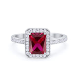 Art Deco Halo Wedding Bridal Ring Baguette Round Cubic Zirconia 925 Sterling Silver