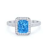 Art Deco Halo Wedding Bridal Ring Baguette Round Cubic Zirconia 925 Sterling Silver