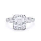 Art Deco Halo Wedding Bridal Ring Baguette Round Cubic Zirconia 925 Sterling Silver