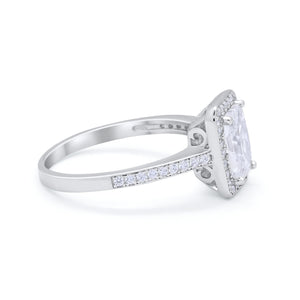 Art Deco Halo Wedding Bridal Ring Baguette Round Cubic Zirconia 925 Sterling Silver