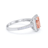 Art Deco Halo Wedding Bridal Ring Baguette Round Cubic Zirconia 925 Sterling Silver